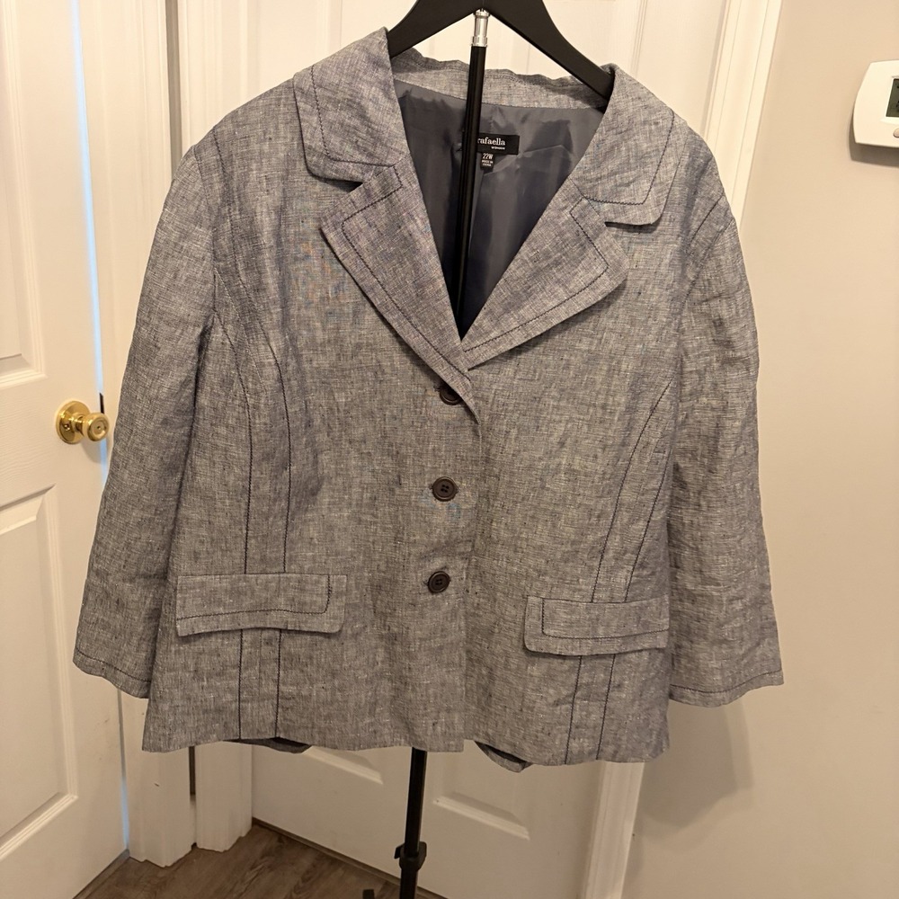 Rafaella Woman Grey Linen Blend Tailored Blazer 22W Academia Transitional Layer